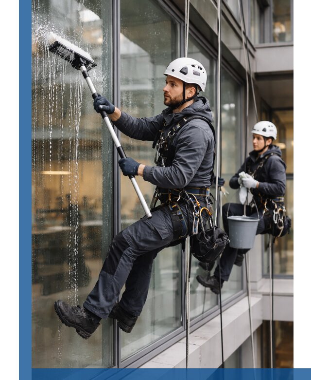 Профессиональная мойка витражей промышленными альпинистами в Краснотурьинске