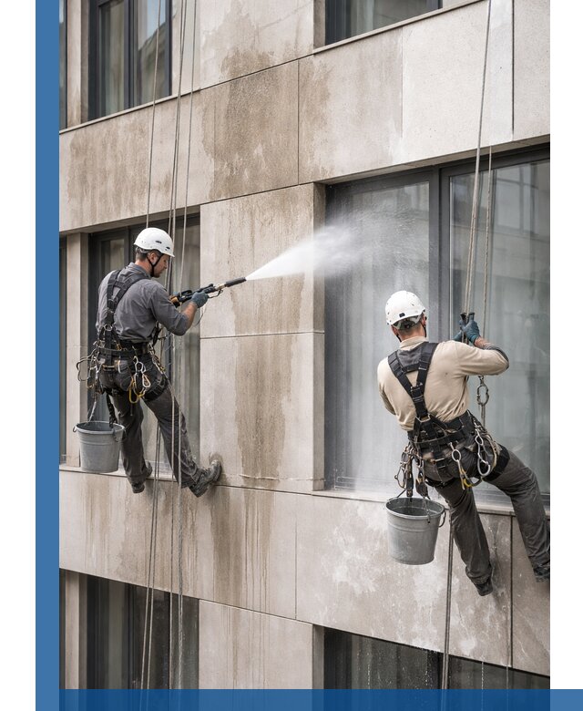 Послестроительная мойка фасада промышленным альпинизмом в Краснотурьинске