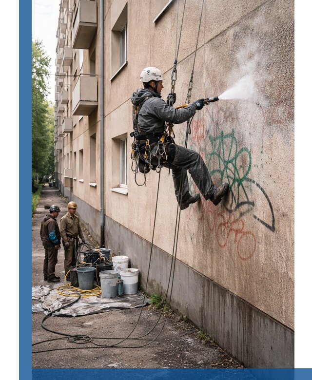 Удаление граффити с фасада в Краснотурьинске без следов и повреждений