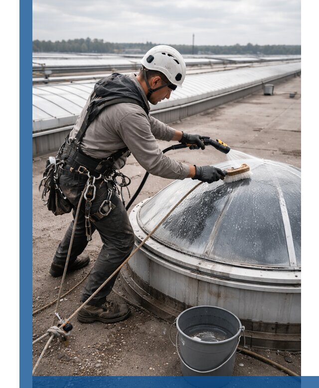 Мойка зенитных фонарей на кровле для промышленных объектов в Краснотурьинске