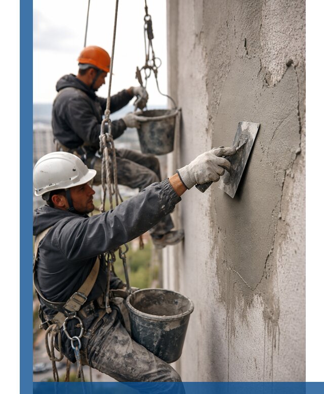 Штукатурка фасада на высоте в Краснотурьинске профессиональные работы