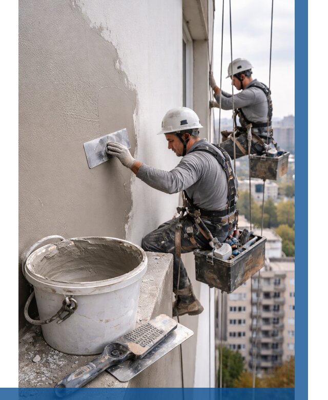 Шпаклевка фасада на высоте в Краснотурьинске от 744 р. | ВЫСОТНИК-Кту