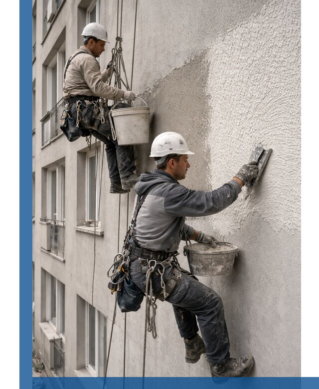 Нанесение декоративной штукатурки короед на фасад в Краснотурьинске