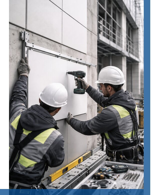 Монтаж композитных панелей фасада в Краснотурьинске от 2658 р. | ВЫСОТНИК-Кту