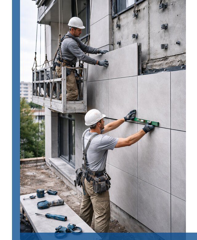 Монтаж керамогранита на фасад в Краснотурьинске под ключ с гарантией качества