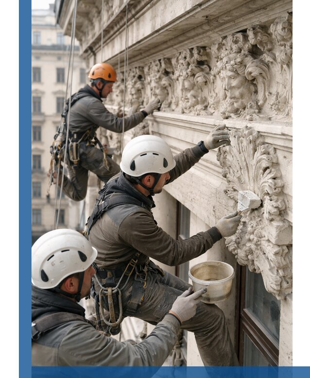 Реставрация фасадной лепнины с высотными работами в Краснотурьинске