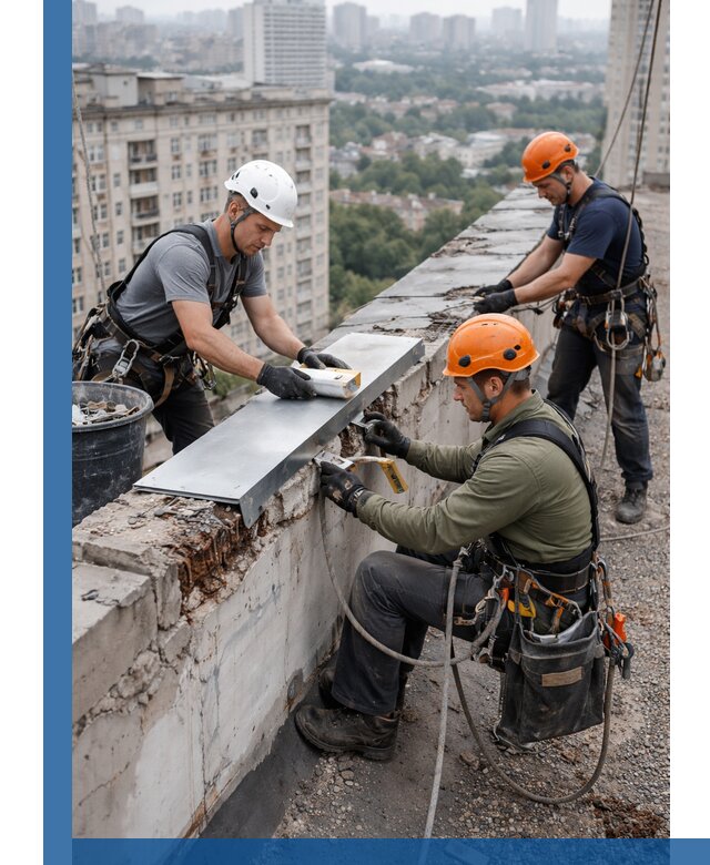 Ремонт парапета на кровле в Краснотурьинске, высотные работы с гарантией