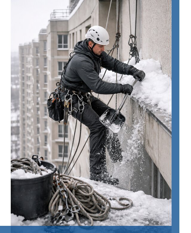 Очистка карнизов от снега в Краснотурьинске от 319 р. | ВЫСОТНИК-Кту