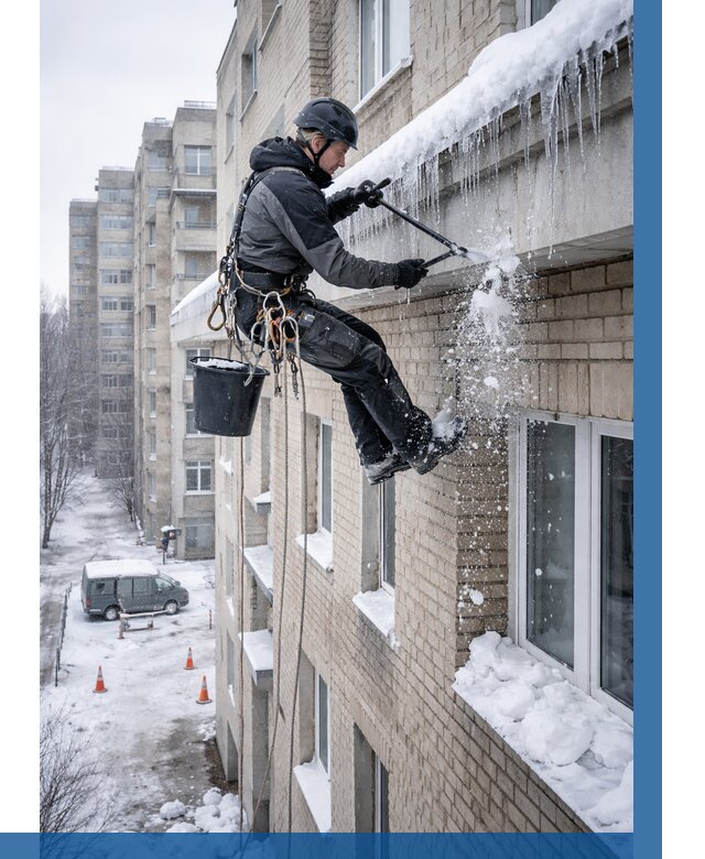 Удаление наледи с карнизов в Краснотурьинске от 372 р. | ВЫСОТНИК-Кту