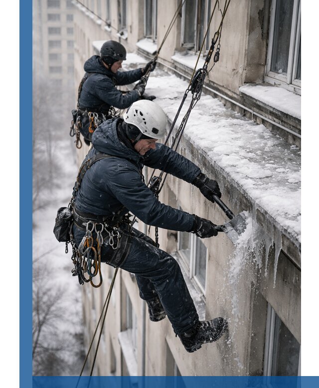 Удаление наледи и сосулек с карнизов в Краснотурьинске профессионально