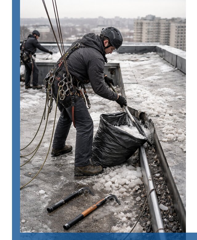 Аварийная очистка кровли в Краснотурьинске от промальпинистов