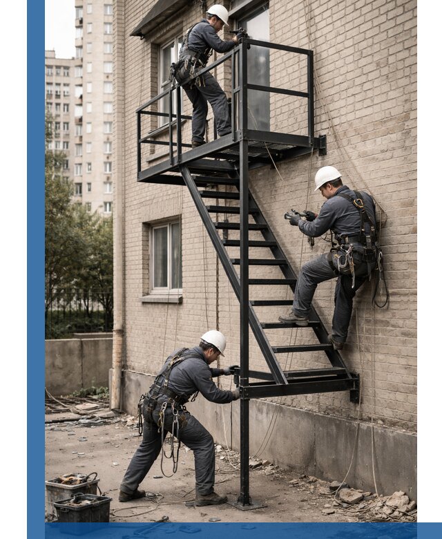 Монтаж пожарной лестницы в Краснотурьинске, установка и крепление