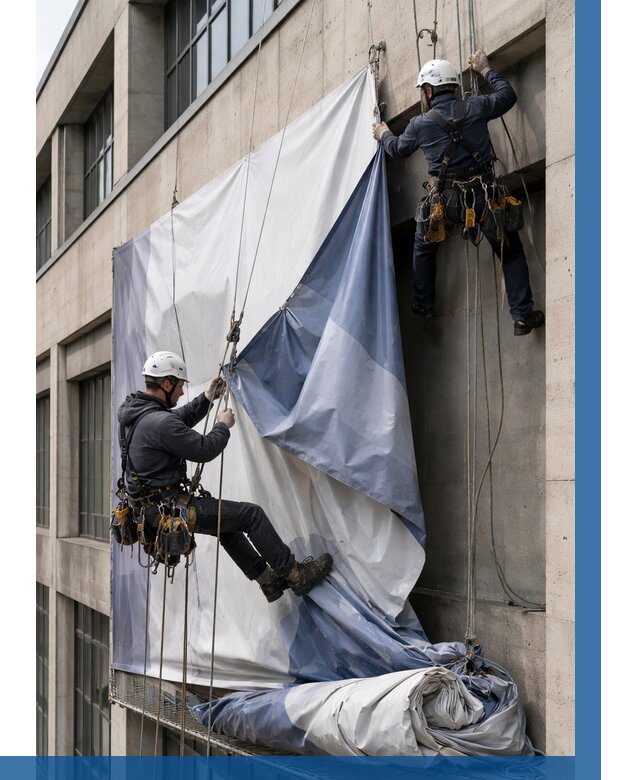 Демонтаж баннеров с фасада в Краснотурьинске от 4785 р. | ВЫСОТНИК-Кту