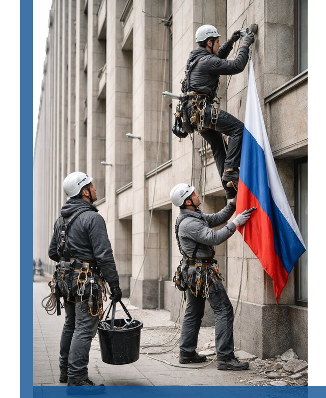 Профессиональная установка флагов на фасаде в Краснотурьинске