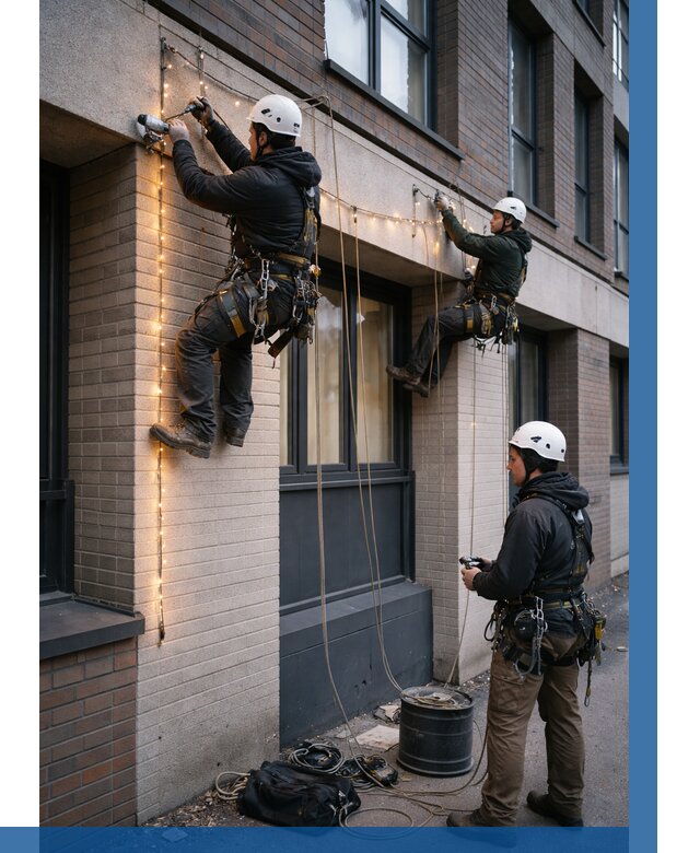 Монтаж гирлянд на фасаде в Краснотурьинске от 3722 р. | ВЫСОТНИК-Кту