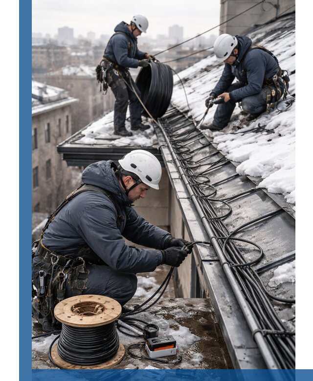 Монтаж греющего кабеля на кровле в Краснотурьинске под ключ