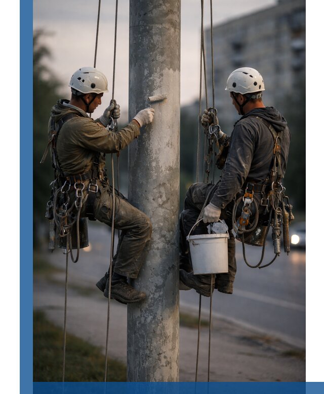 Покраска опор освещения и антикоррозийная защита в Краснотурьинске
