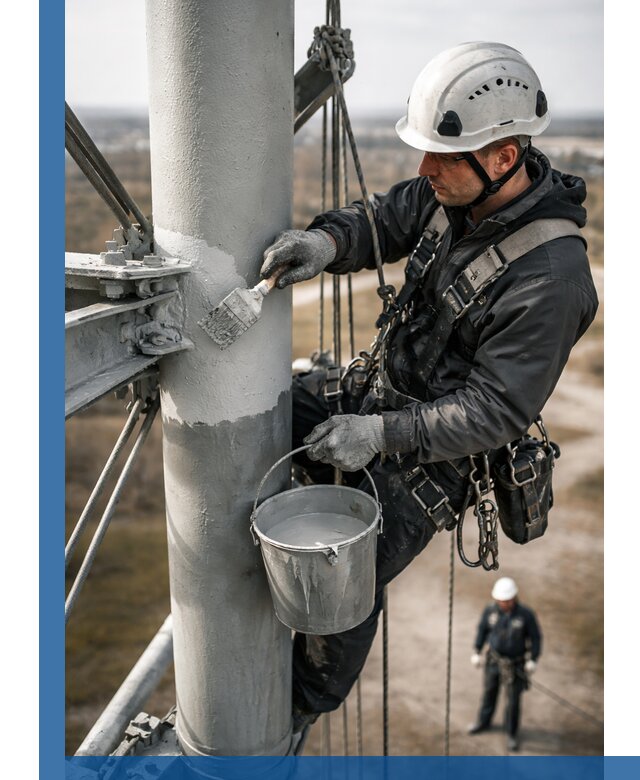 Покраска мачт связи в Краснотурьинске промышленными альпинистами