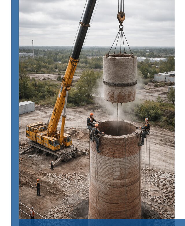 Демонтаж дымовой трубы в Краснотурьинске с гарантиями безопасности