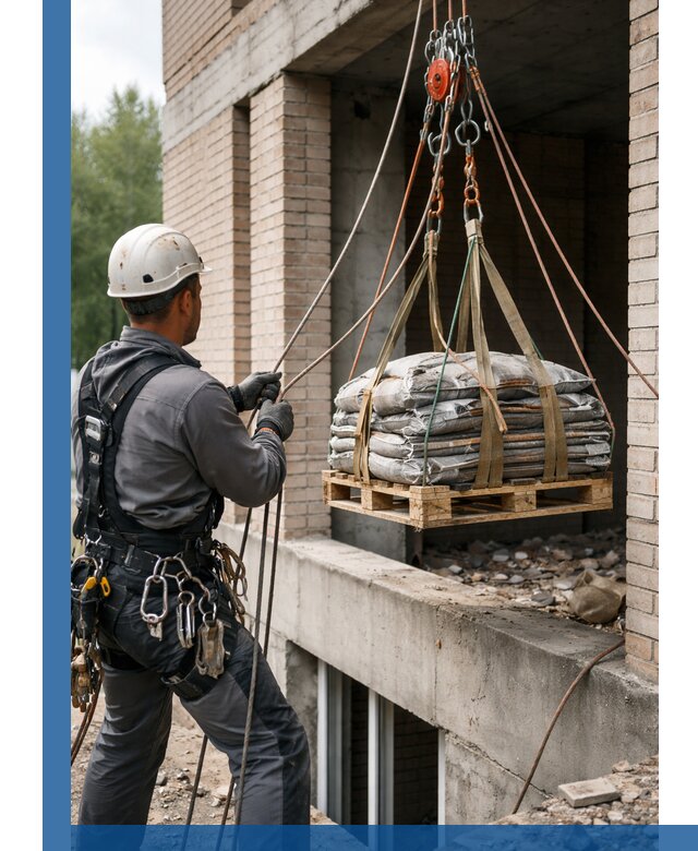 Подъем материалов на этаж веревками в Краснотурьинске оперативно