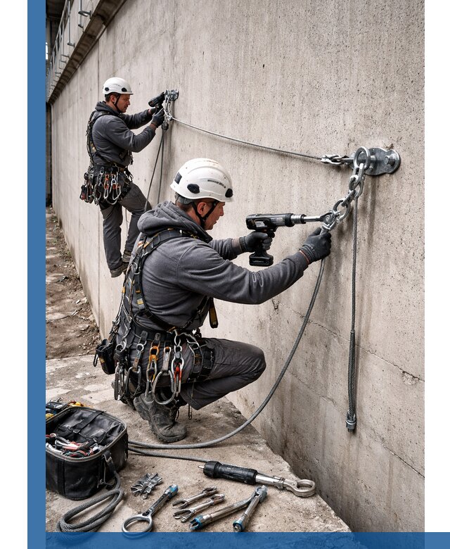 Монтаж анкерных линий высотной безопасности в Краснотурьинске